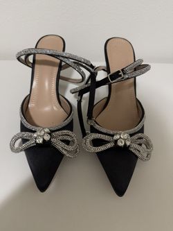 Satin Crystal Bow Heels Size 7