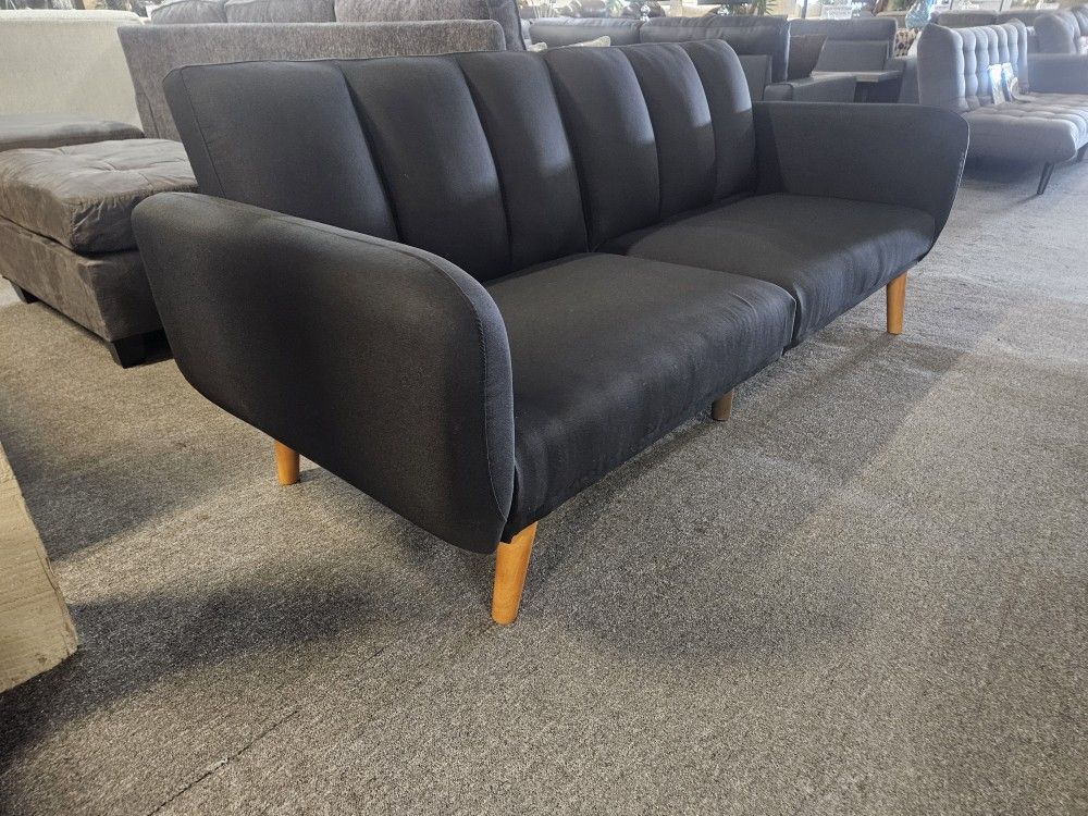 Brand New 79" x 44" Black Linen Sofa Futon