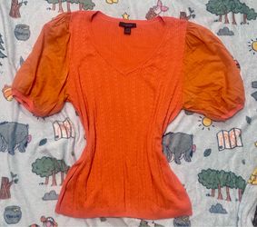 (NEW) H&M Orange Knit Top with Puff Sleeves