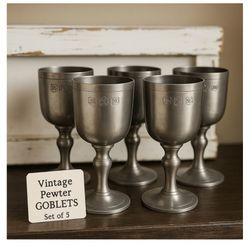 Vintage John Somers Handcrafted Pewter Silver Goblets (5) JS  6.25" Collectible