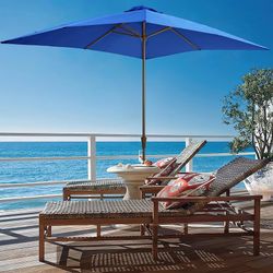 8’ Rectangular Patio Umbrella Outdoor Umbrella Patio for Table Blue 6 sturdy ribs, easy crank & tilt. UPF50+ waterproof canopy. Fade & rust resistant.