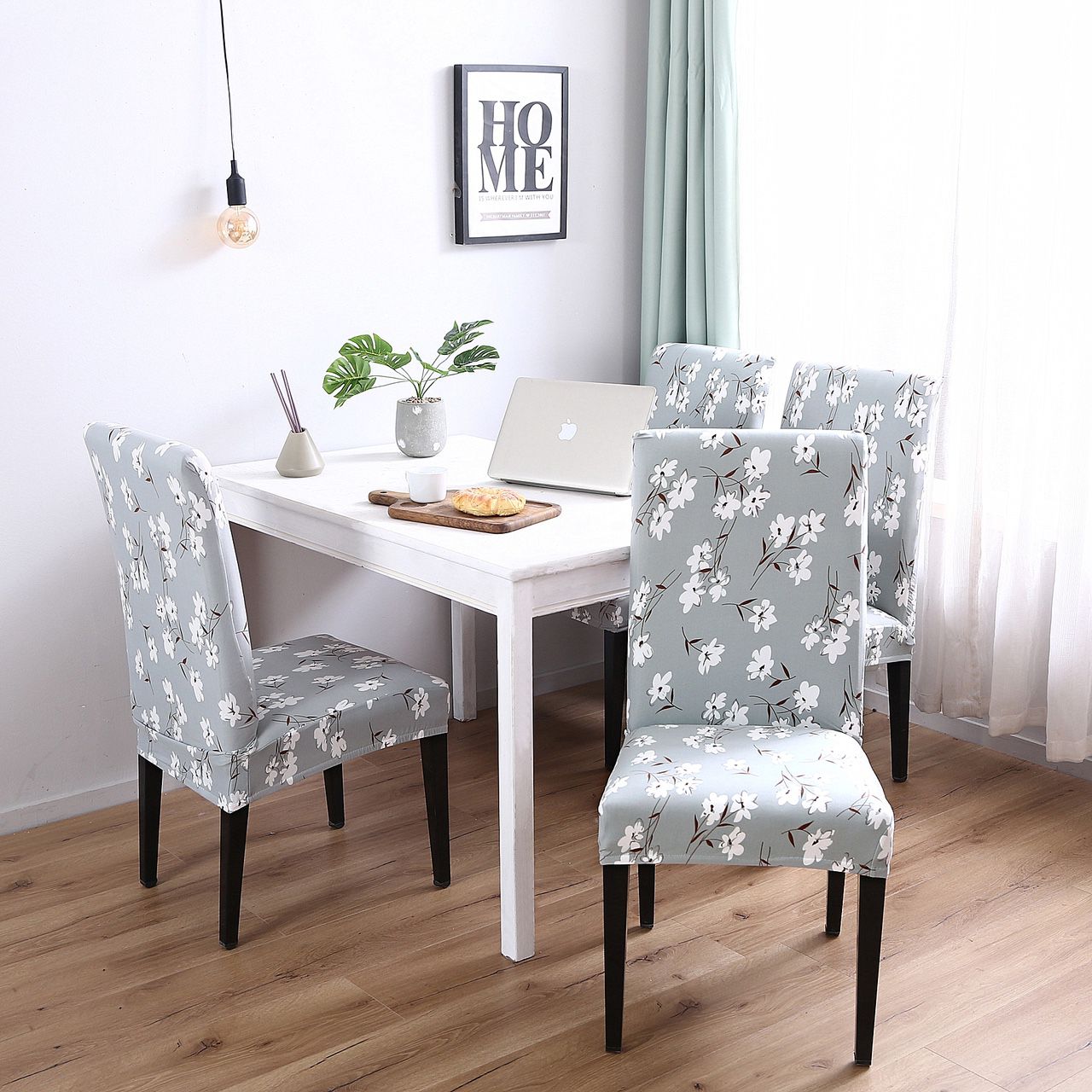 Light Blue Elegant Polyester and Spandex Stretch Washable Dining Chair Slipcover Chair Cover Set Of 4