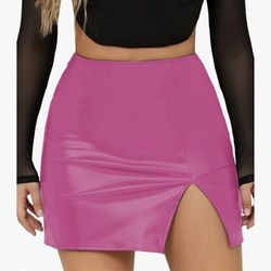 new hot pink faux leather skirt