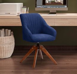 Navy Blue Swivel Accent Chair Modern Home Office Upholstered Armchair Wood Legs