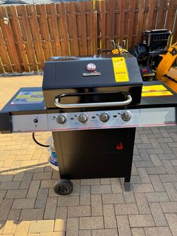For sale: Char-Broil Performance Series TRU-Infrared 4-Burner Gas Grill. Used once and in like-new condition; includes propane tank and grill cover.