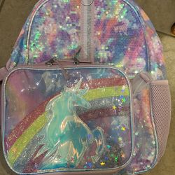 Unicorn backpack pink sparkle with food case 