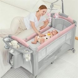 5-in-1 portable nursery center can be used as the bedside sleeper, travel crib, separate bassinet, baby playard and diaper changer station,