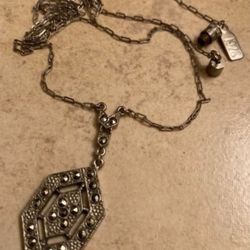 Marcasite silver sterling Victorian vintage antique chain pendant necklace jewelry