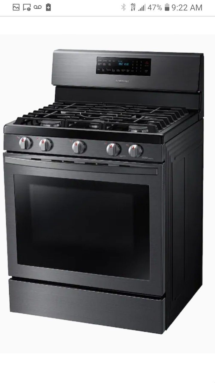 Samsung 30-in 5 Burners 5.8-cu ft Self-Cleaning Convection Oven Freestanding Gas Range (Fingerprint Resistant Black Stainless Steel)