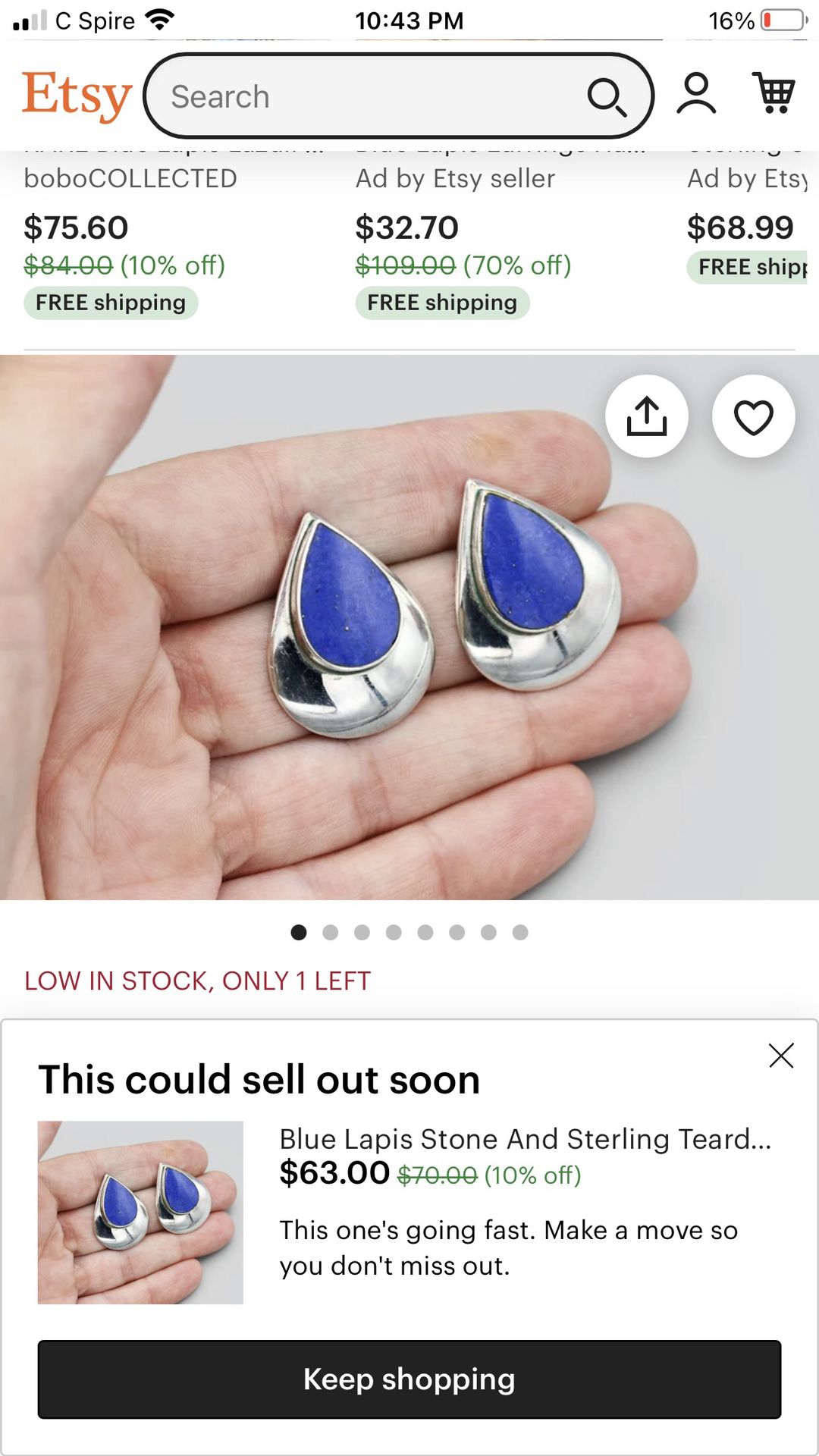 Silver And Blue Clip Earrings Vintage Lapis Color 