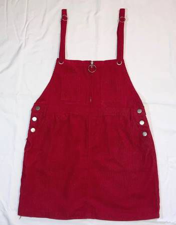 NWT Emory Park jumper dress size L red corduroy overall adjustable straps zipper 
