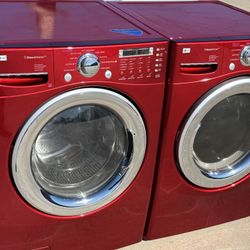 Front load lg washer and front load lg dryer electric red color High efficiency working perfectly 