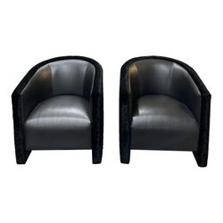 NY: Pair of Black Velvet and Vinyl Club Chairs