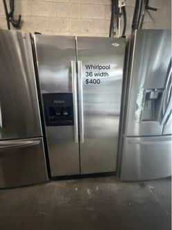 Whirlpool 36" Side-by-Side Stainless Steel Refrigerator fridge