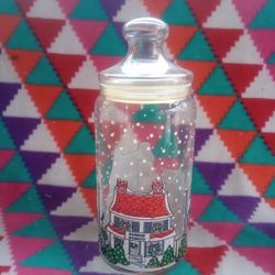 Dunkin' Donuts Glass Christmas Village Glass Canister 11" Holiday Glass Jar

