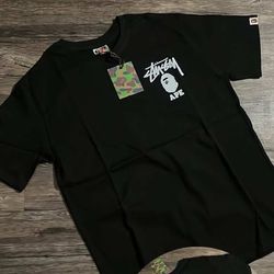 Bape x Stussy Black and white Mens Tee shirt