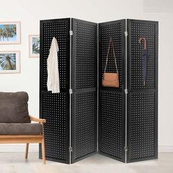 4 Panel Pegboard Display , Wooden Room Divider Wall and Folding Privacy Screens, Partition Room dividers, Pegboard Room Divider, Jewelry 