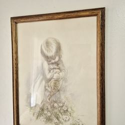 VINTAGE SIGN AND NUMBERED LITHOGRAPH BY MARILYN ZAPP , "HUGS"