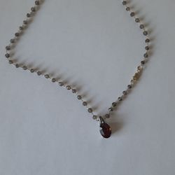 Amber Glass on Sterling Silver .925 Vintage Pendant & Necklace
