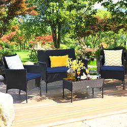 NEW Outdoor Patio 4 Piece Set Furniture - Navy Blue