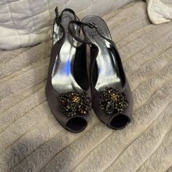 Stuart Weitzman Slate Satin Rhinestone Heels  Size 9.5