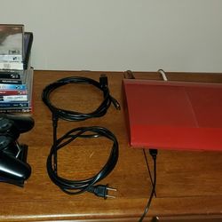 PS3 Red Super Slim 500GB w/ Games, Controller, Cords, Charger Bundle