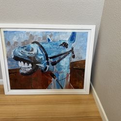 Blue Horse Portrait - Framed Modern Expressionist Art