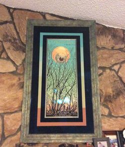 EMEK SILK screen gig poster for a PERFECT CIRCLE titled- "eyeball moon" signed by EMEK measures 12 x 29&1/2 inches framed