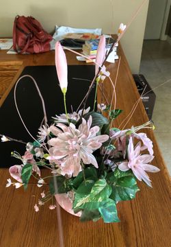 Pink handmade silk flower arrangement