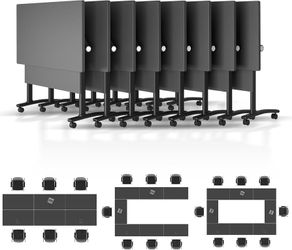 Conference Table, Folding Conference Room Tables with Wheels, Modular Flip Top Nesting Training Table, Moder Rolling Meeting Stackable Tables for Mobi
