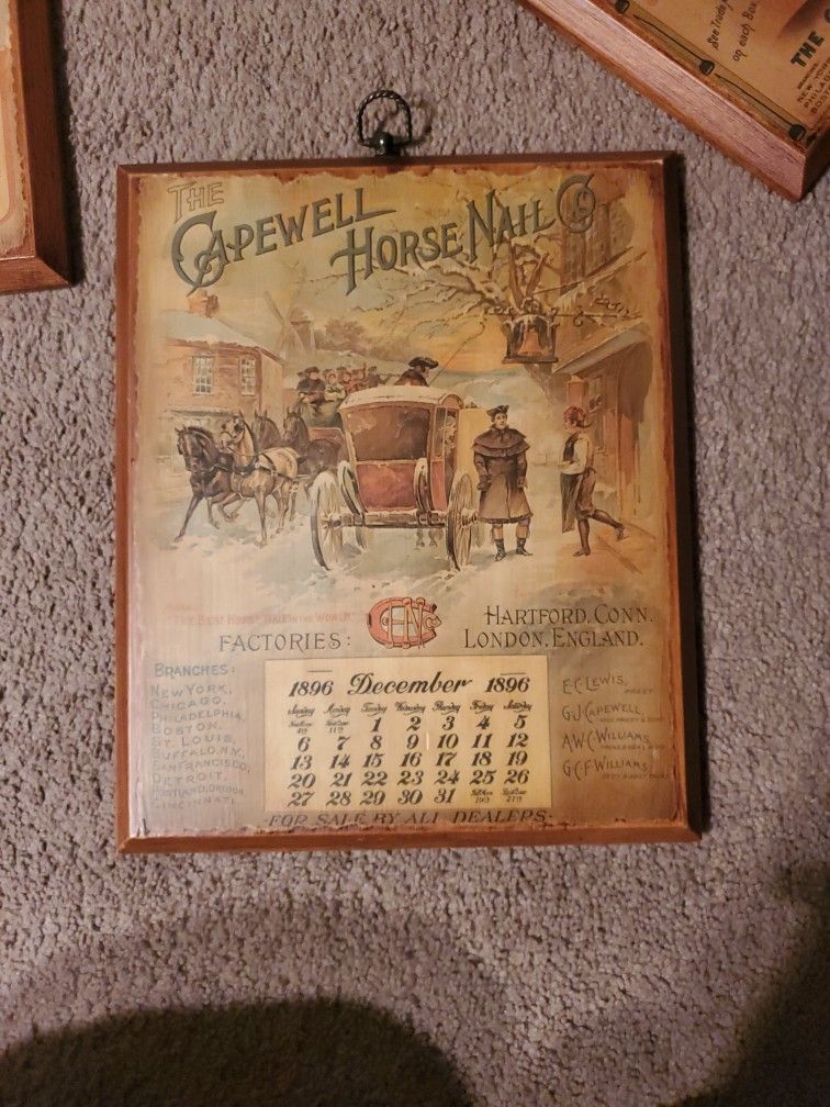 Vintage Calendar Capewell Horses Nall Co December 1896