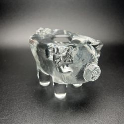 Kosta  Boda Clear Glass Pig Taper Candle Holder Sweden Scandinavian Farmhouse