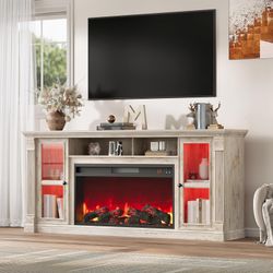 Farmhouse Fireplace TV Stand Up to 80" TVs, 70" Modern Highboy Entertainment Center