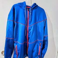 Adidas Men's Full Zip Hoodie, Blue Orange, shiny diamond pattern, Large