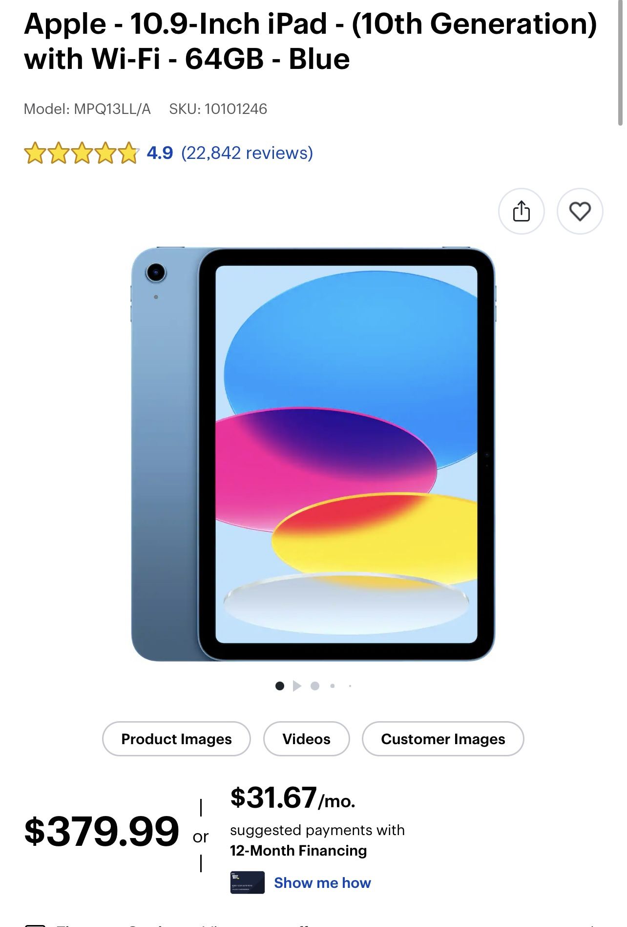 iPad 10th gen 10.9inches (64GB)+ Keyboard Bundle 