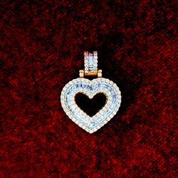 Baguette Diamond Heart Pendant  in 10K Gold and 0.65 CTW