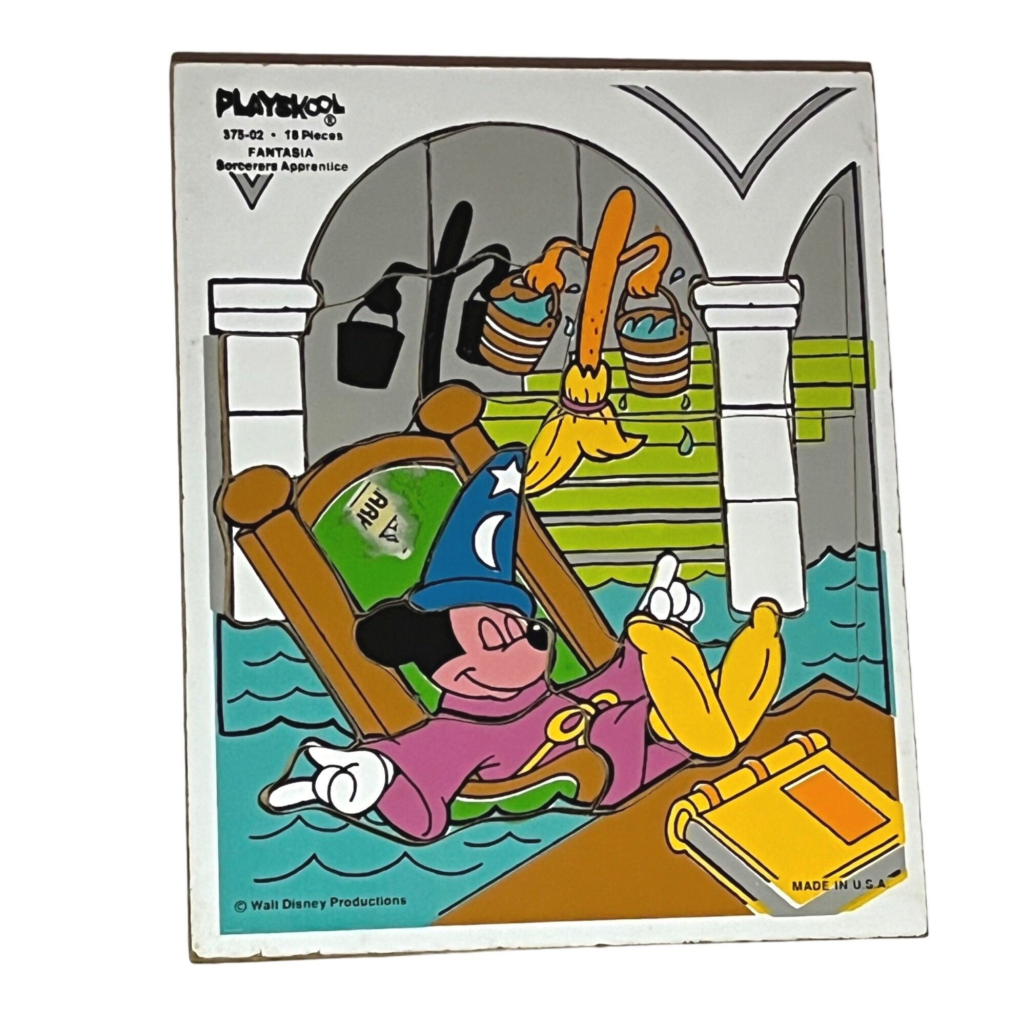 Vintage Playskool Walt Disney Wooden Puzzle 18-Pc Fantasia Sorcerers Apprentice