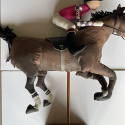 Audrey Schulz Horse and Jockey Equestrian Soft Sculpture on Stand