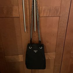 PRADA shoulder bag black with chains VINTAGE 