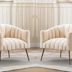 New Set of 2 Accent chair modern comfortable velvet upholstered chairs, luxury single armchair for living room, waiting room, office and vanity table 