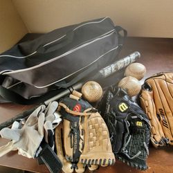 Baseball Bag With Metal  Bat, Gloves