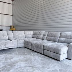 NEW Emma Fabric Power Reclining Sectional Sofa with Power Footrest, Gray