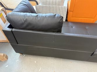 Black Faux Leather Sofa with Tufted Seat