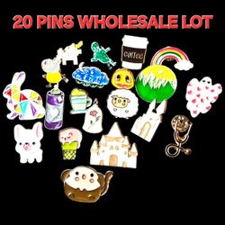 20pc Wholesale Bulk Resale Lot Enamel Lapel Cute Push Back Pins Collectors NEW