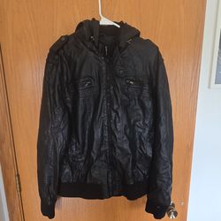 INC International Concepts Black Hooded Jacket XL Full Zip Epaulette