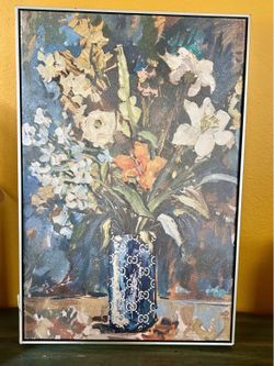 New Large Blue Floral Case Canvas Wall Art. Designer Themed