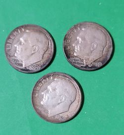 Roosevelt Silver Dimes 1957-D, 1958-D, & 1959-D