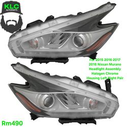 For 2015 2016 2017 2018 Nissan Murano Headlight Assembly Halogen Chrome Housing Left Right Pair