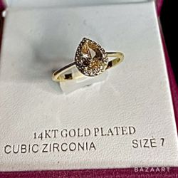 Sz 7 Cubic Zirconia 14K Gold Over Brass teardrop Halo Engagement Ring 