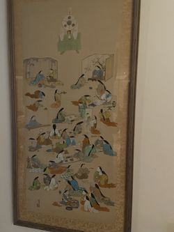 Vintage Japanese wall art framed antique display painting antique from Japan Long Large Print